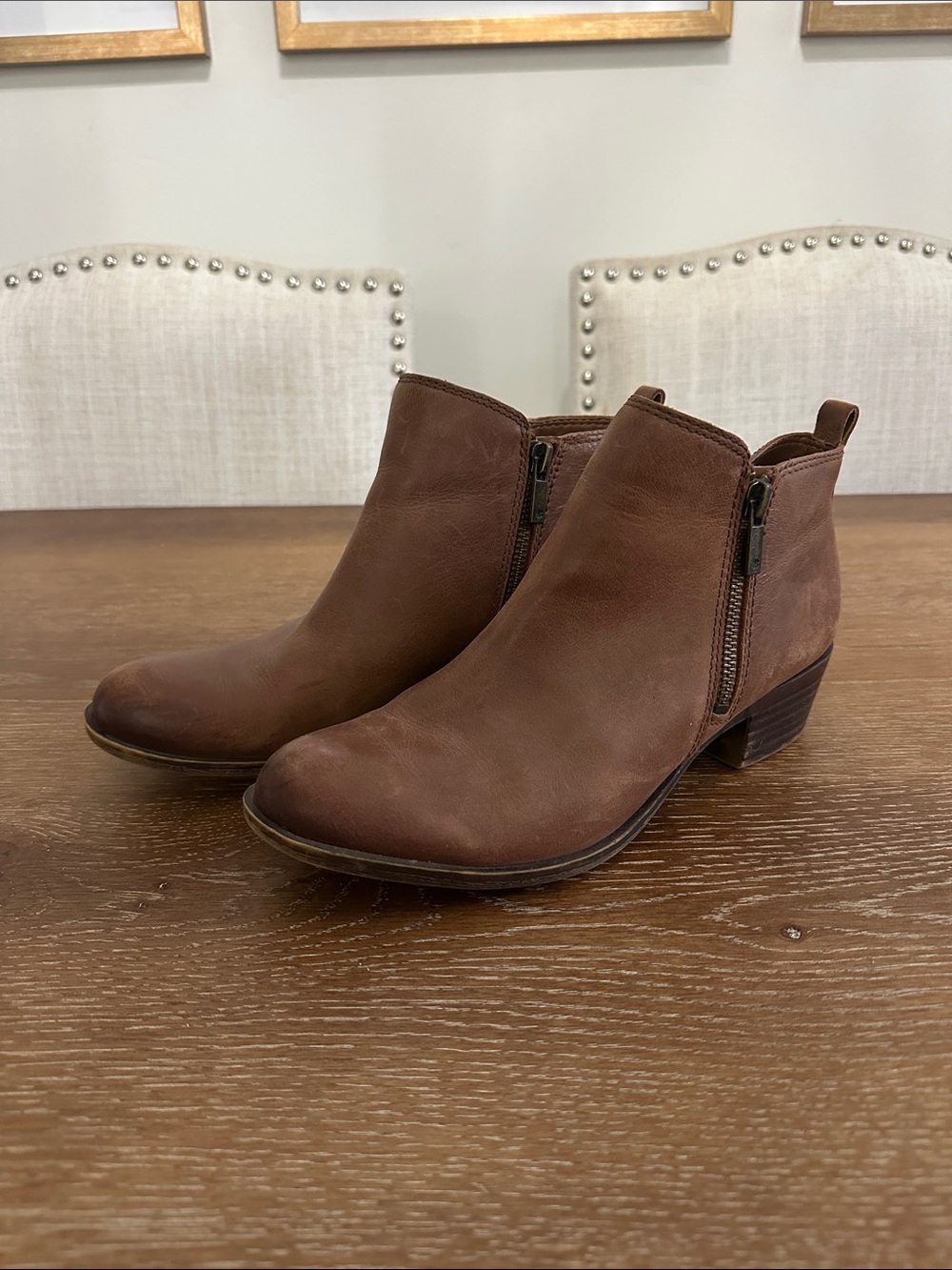 Lucky Brand Brown Leather Ankle Booties with Side Zip